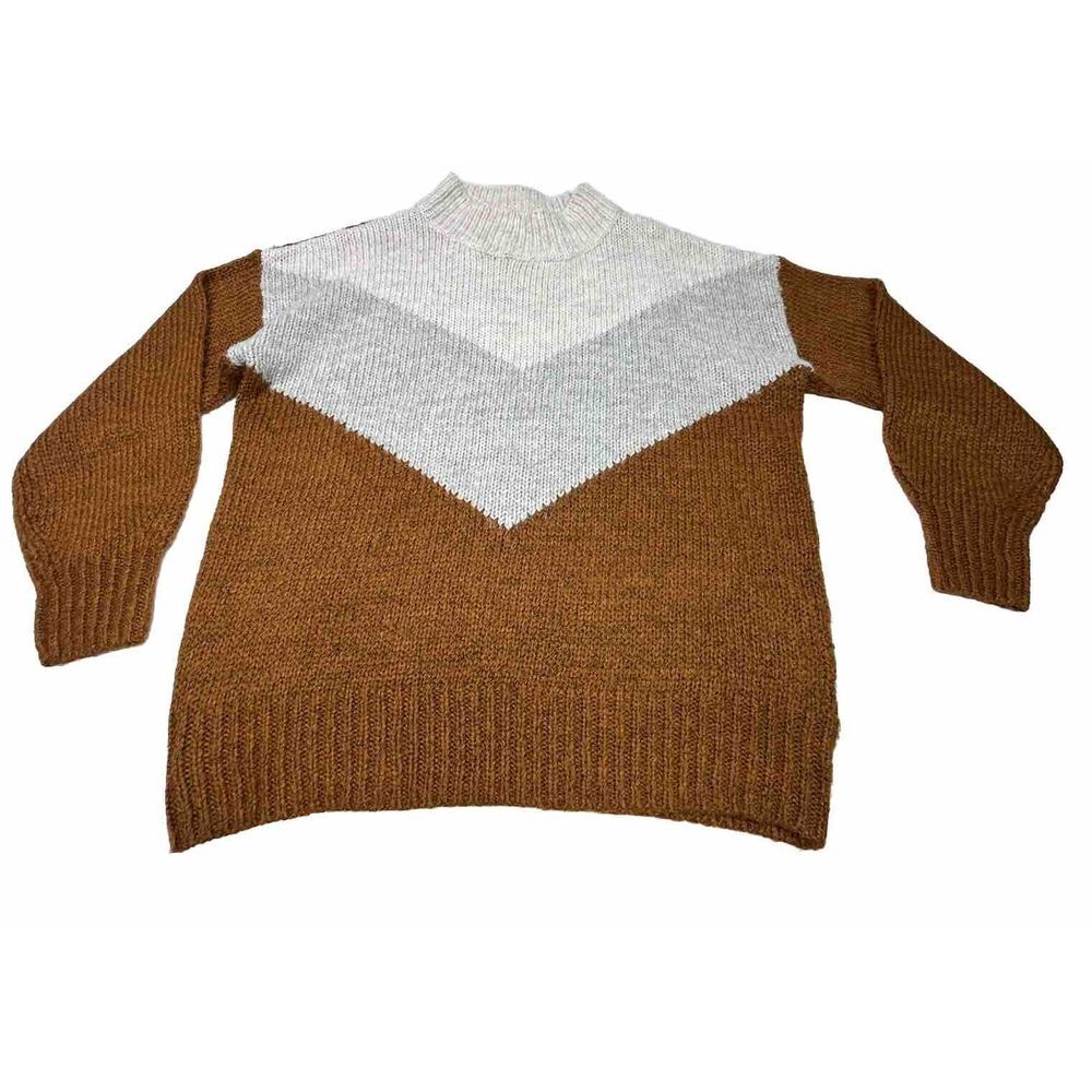 Silverflint Sweater Women's Medium Knit Mock Neck Cream Gray Rust Pink